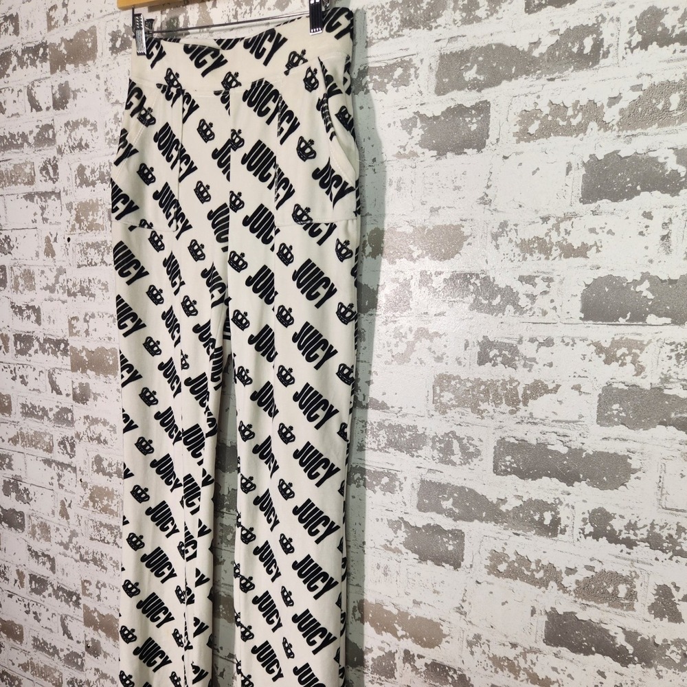 Juicy Couture Flare Pants Womens XS White Logo Print Y2K McBling Streetwear - Picture 10 of 13